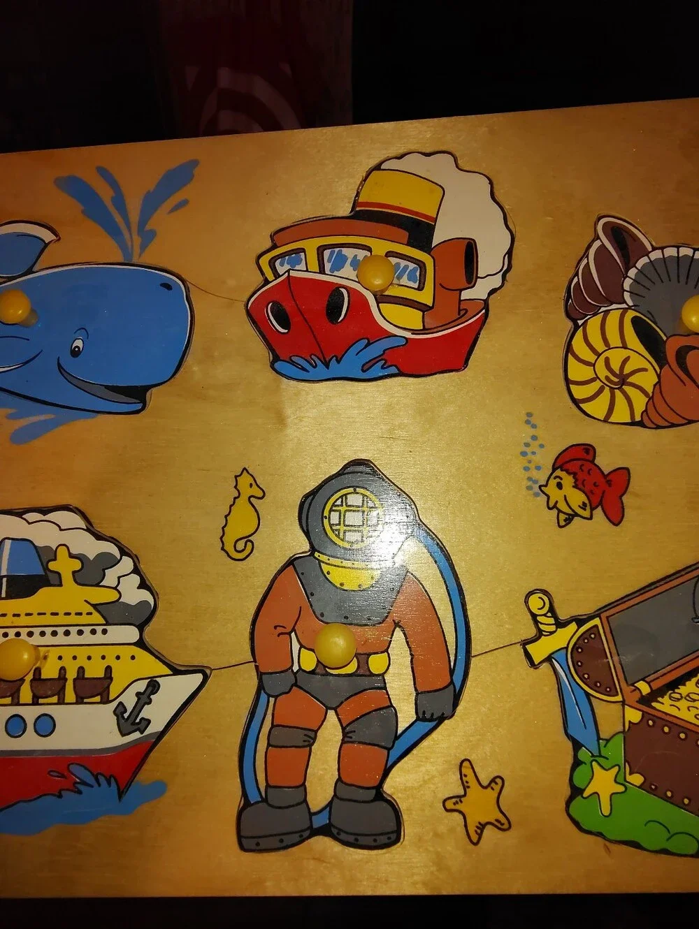 Wooden Underwater Puzzle - Diver & Sea Life (Orange, Blue)